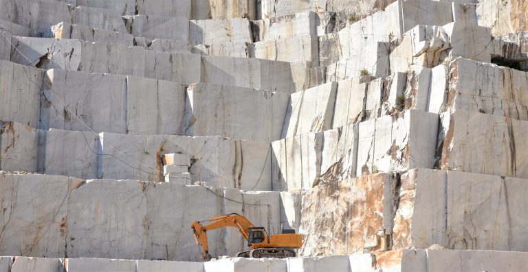 Marble,Quarry,With,A,Excavator,Loader,,Open,Mining,,Italy